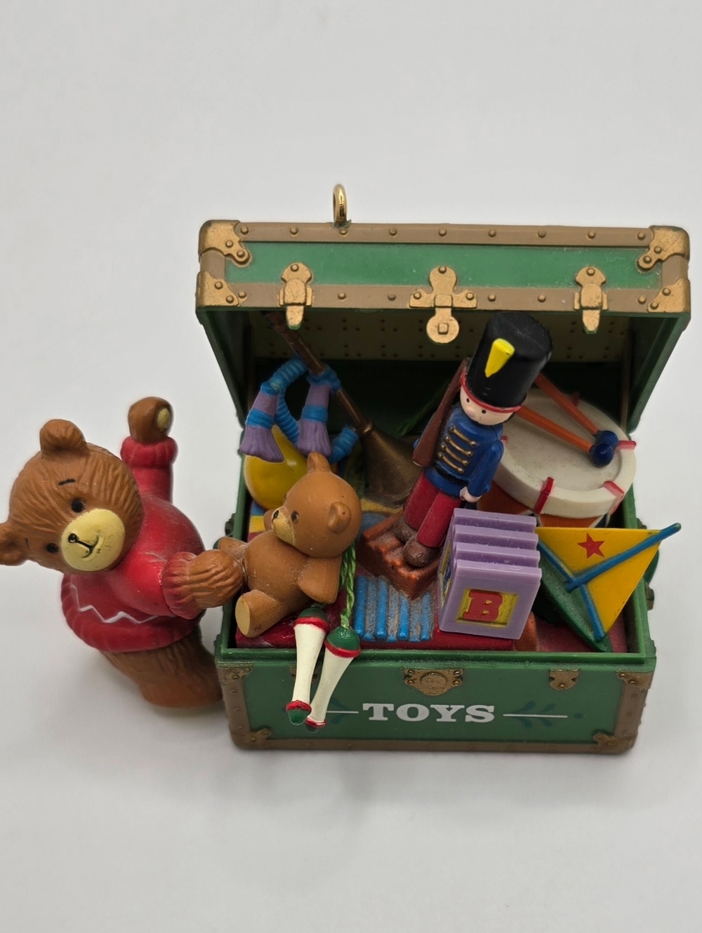 Vintage Enesco 1988 Lucy Rigg Toy Chest Christmas Ornament Bear Toys EUC